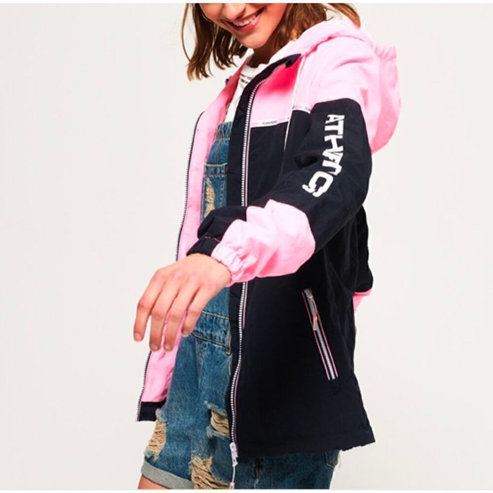 Superdry Colorblock Cagoule Hooded Full Zip Pink Black Women's Size 10